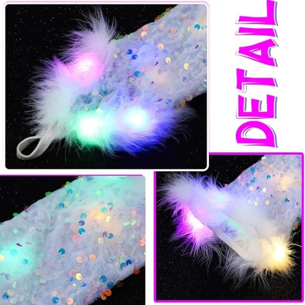 Light up Sequin Feather Gloves